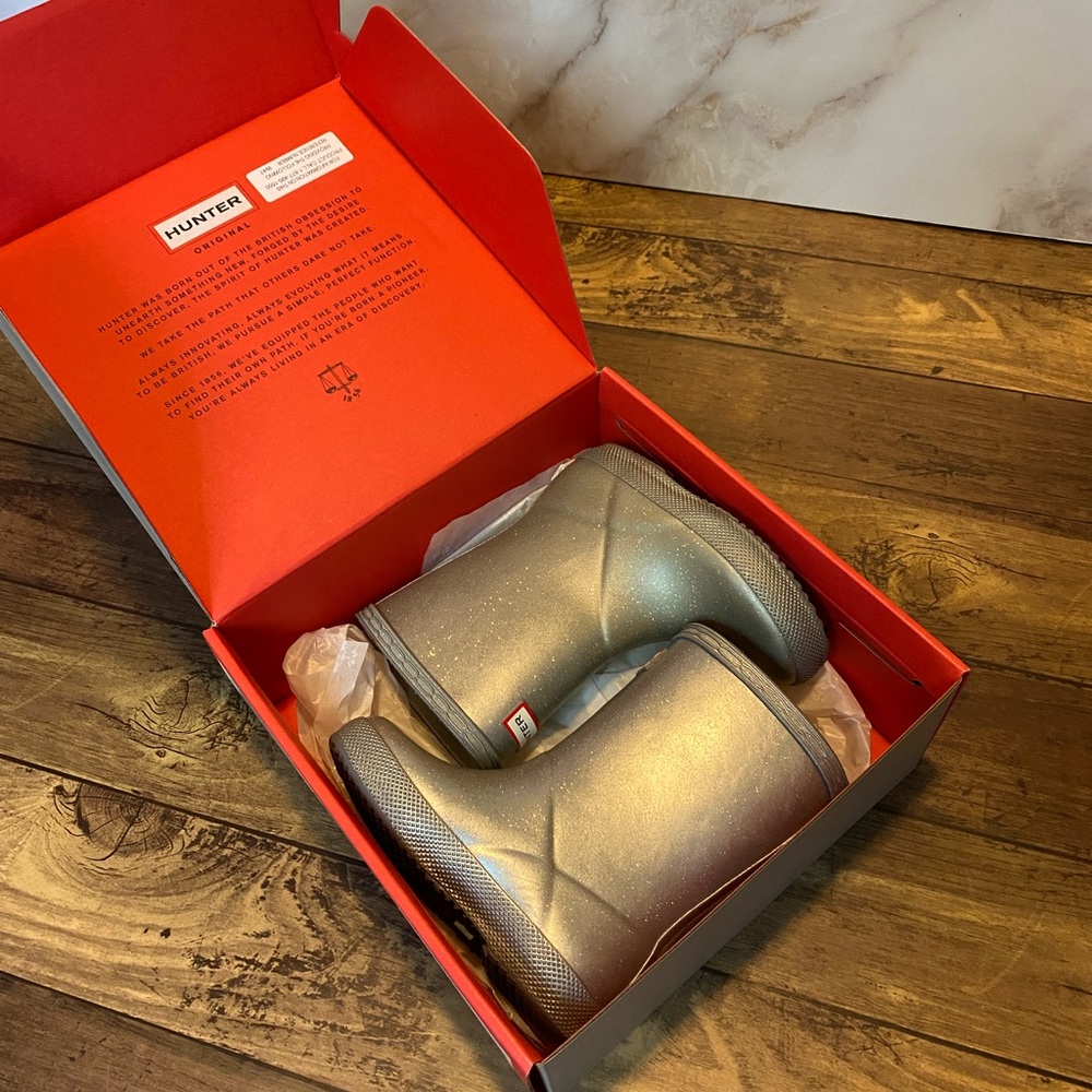 Hunter little kid rainboots - silver sparkle - in box